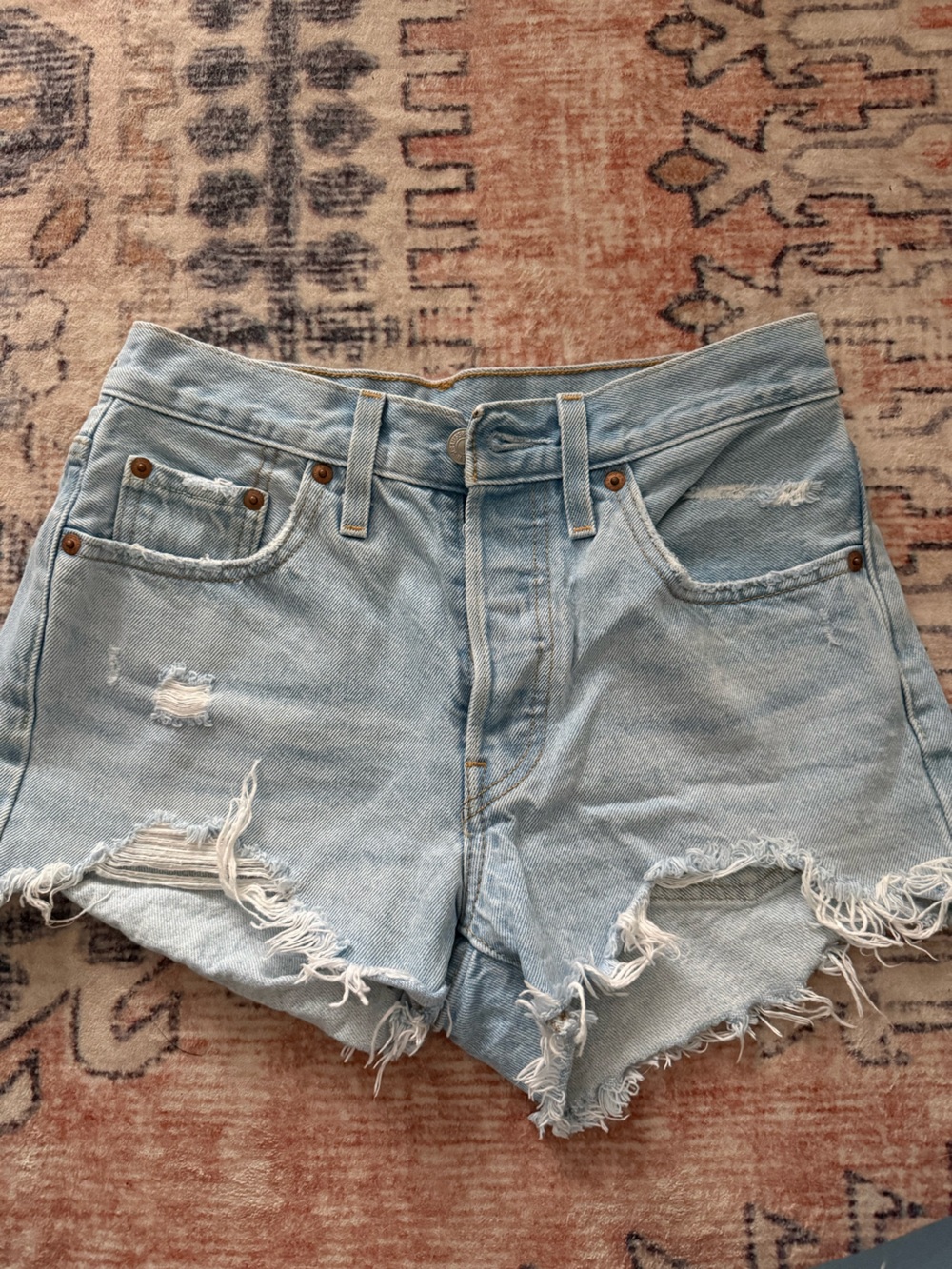 Levi's 501 Light Blue Distressed Denim Cutoff Shorts